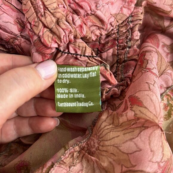 Urban Nomad Vintage Boho Silk Strapless Smocked Bodice Dress Size S-L - Picture 3 of 6